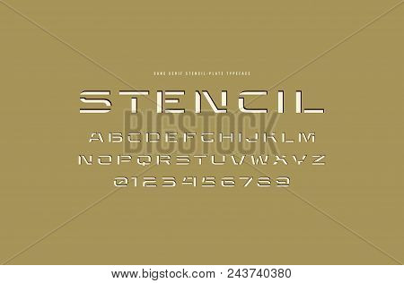 Extended Stencil-plate Sans Serif Font. Letters And Numbers For Logo And Title Design