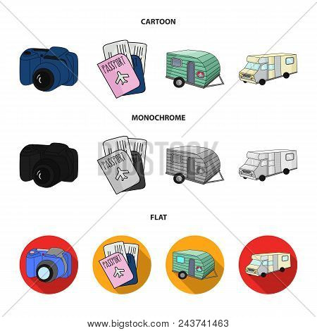 Vacation, Photo, Camera, Passport .family Holiday Set Collection Icons In Cartoon, Flat, Monochrome 