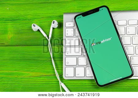 Sankt-petersburg, Russia, June 2 2018: Tripadvisor Application Icon On Apple Iphone X Screen Close-u