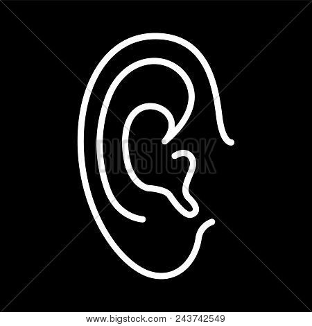 Ear Lines Icon. Authorization Scanner, Sound Badge, Phone Sign, Eavesdrop... Black Background.