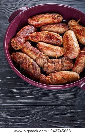 Fried Italian Braciole - Pounded Beef Steaks Rolls Stuffed With Prosciutto, Grated Parmesan Cheese A