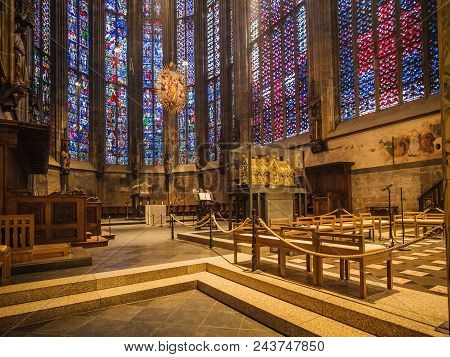 Aachen, Germany - May 31, 2018: Interior Carolingian Octagon (palatine Chapel) In Aachen Cathedral, 