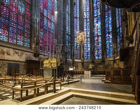 Aachen, Germany - May 31, 2018: Carolingian Octagon (palatine Chapel) In Aachen Cathedral, Germany.