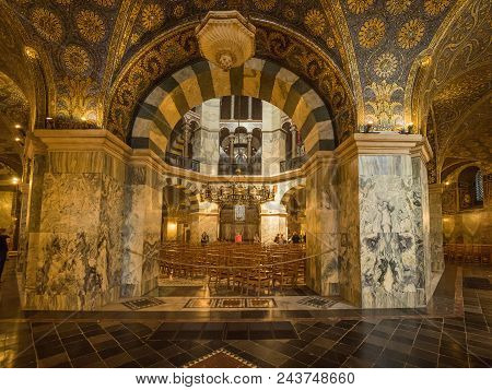 Aachen, Germany - May 31, 2018: Carolingian Octagon (palatine Chapel) In Aachen Cathedral, Germany.