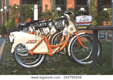 Bike Sharing In Milan. Bicycles Are Available For The Public Transport Ticket