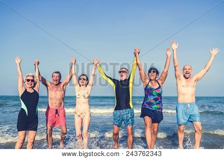 Seniors enoying time on the beach