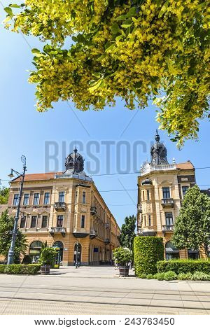 Summer View Of Market Street (hungarian: Piac Utca), The Major Street Of Debrecen City, Hungary. Blo