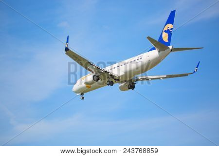 Moscow, Russia - May, 2018: Boeing 737-800 Of Mongolian Airlines Miat Landing At Sheremetyevo Intern