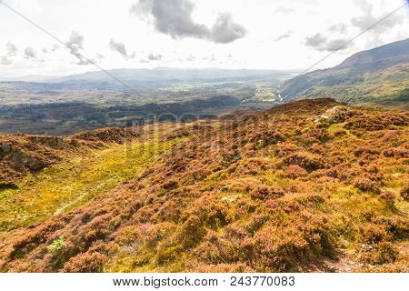 View From Summit Of Mountain Mynydd Sygyn, Snowdonia National Park, North Wales, United Kingdom. Vie