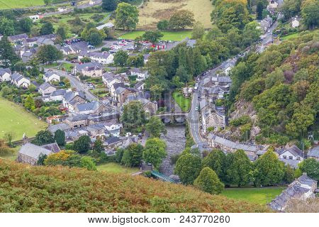Village Of Beddgelert, Seen From Above, Snowdonia, North Wales, United Kingdom