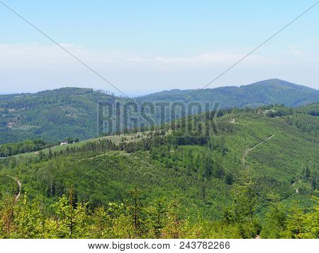 Briliant Salmopol Pass Near Kotarz Mount In Silesian Beskids Mountains Range Landscapes Near Europea