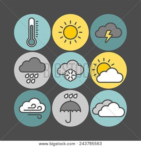 Weather Flat Vector Icons Set. Weather Forecast Flat Vector Icons