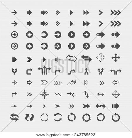Arrows Flat Vector Icons Set. Cursor, Direction, Pointer Vector Icons