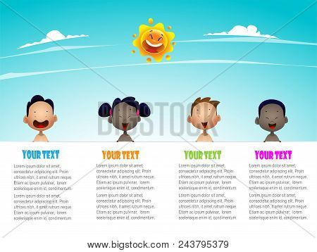 Group Of Multiracial Babies Holding Horizontal Blank Banner. Good For Advertising Brochure. Vector