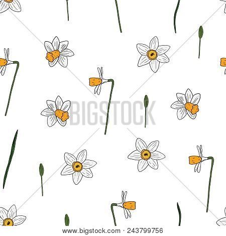 Vector Seamless Narcissus Pattern. Vector Floral Pattern.