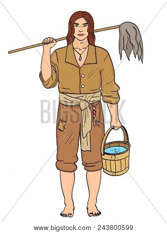 A Man Is A Pirate, A Cabin Boy Or Ship Boy. Vector Illustration, Object Isolated On White Background