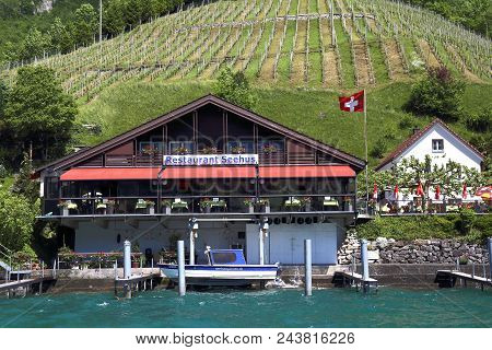 Quinten, Switzerland - Nov 10, 2015: Quinten Facing Lake Walen On Nov 10, 2015 In Quinten, Switzerla