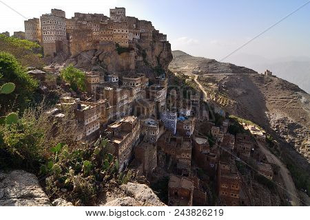 Traditional Yemeni Medieval Architecture In The Village Of Al Hajjarah On Haraz Mountains. Yemen