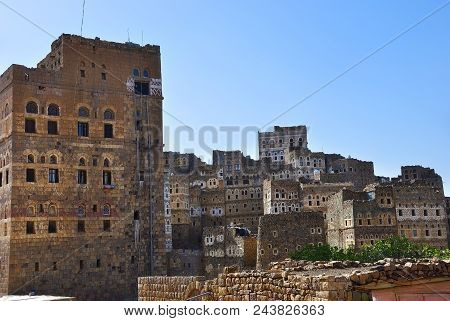 Traditional Yemeni Medieval Architecture In The Village Of Al Hajjarah On Haraz Mountains. Yemen