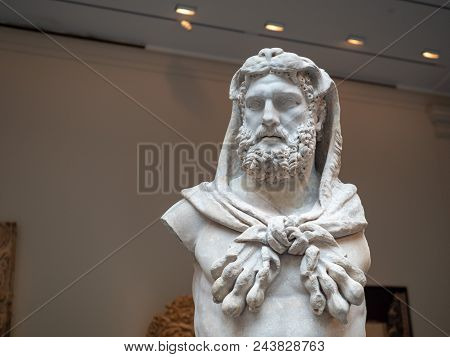 A Marble Statue Of A Bearded Hercules Weating Lion Skin, Made Around 1st Century A.d. In The Roman T