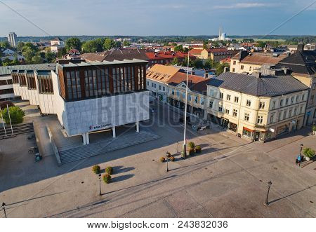 Nykoping, Sweden - June 3, 2018: Aerial View Of The Nykoping City Hall Located At The Town Square.