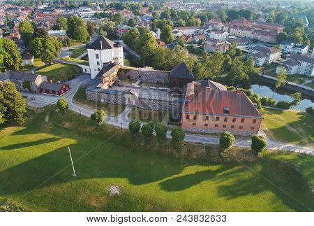 Nykoping, Sweden - June 3, 2018: Aerial View Of The Old Nykoping Castle And Its Ruined Parts.