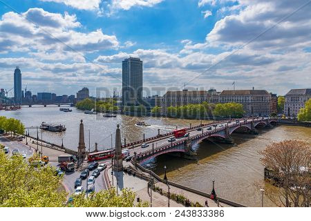 London, United Kingdom - May 04: This Is An Aerial View Of Lambeth Bridge And The River Thames On Ma