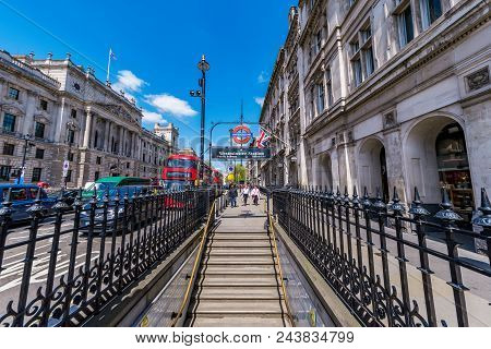 London, United Kingdom - May 04: This Is The Entrance To Westminster Underground Station In The Down