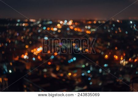 City Night From Top View Out Of Focus