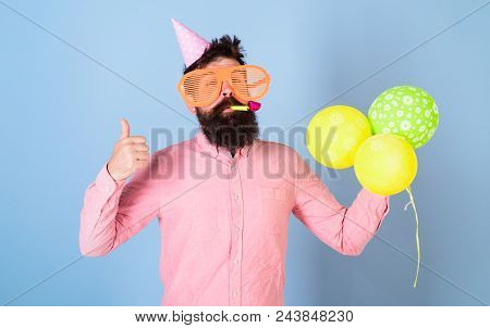 Entertainment Artist At Kids Party, International Children Day Celebration. Bearded Man With Huge Gl