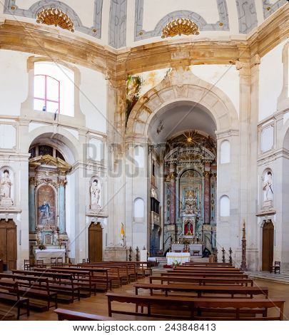 Obidos, Portugal - August, 2015: Sanctuary of Senhor do Jesus da Pedra. Interior of the church. Baroque architecture.