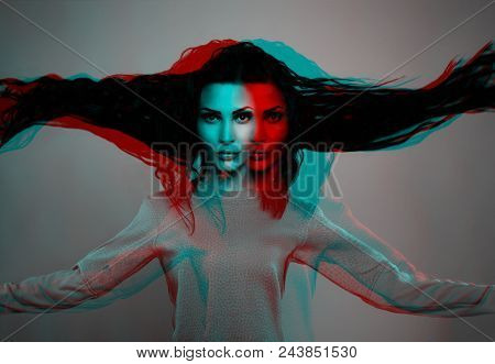 Beautiful Asian Girl Model With Black Hair, Bright Appearance, A Slim Figure In A Hugger Youth Dress