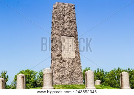 Poltava, Ukraine - May 14, 2018: Monument To The Swedish Soldiers. The Inscription In Swedish And Ru