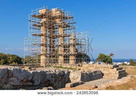 The Temple Of Pythian Apollo In Restoration Work. Acropolis Of Rhodes. Rhodes Island, Greece