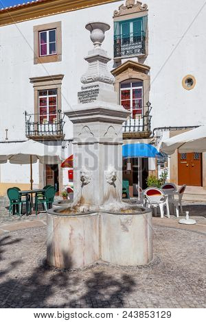 Castelo de Vide, Portugal. July 24, 2011: Ourives Fountain in Capitao Salgueiro Maia Square, Castelo de Vide, Portugal. 19th century fountain.