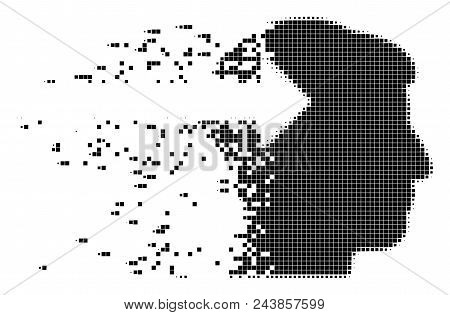 Fractured Head Plug-in Arrow Dotted Vector Icon With Wind Effect. Rectangular Elements Are Arranged 