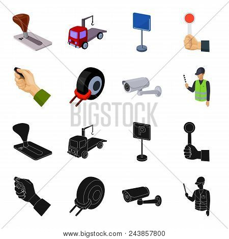 Car Alarm, Wheel Rim, Security Camera, Parking Assistant. Parking Zone Set Collection Icons In Black