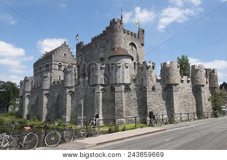 View Of Gravensteen Castle In Gent In Belgium