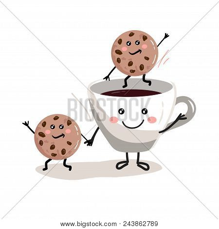 Cup Of Coffee With Cookies Cartoon Characters