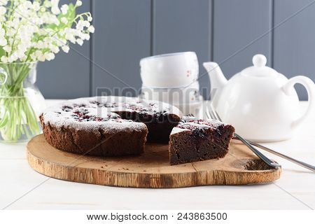 Healthy Dessert. Traditional Siberian Cake With Bird Cherry Flour, Cowberries And Black Currants Ser