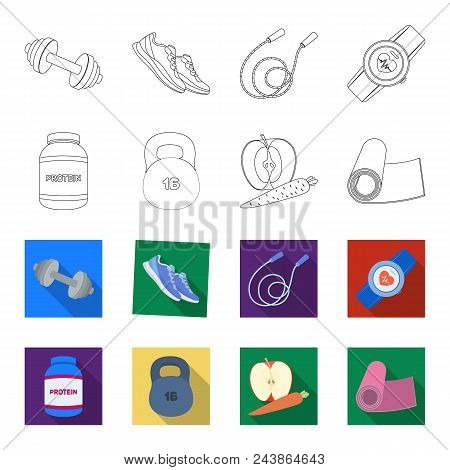 Protein, Vitamins And Other Equipment For Training.gym And Workout Set Collection Icons In Outline, 