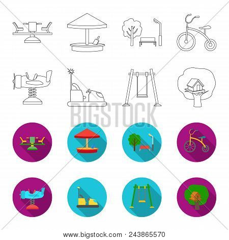 Airplane On A Spring, Swings And Other Equipment. Playground Set Collection Icons In Outline, Flat S