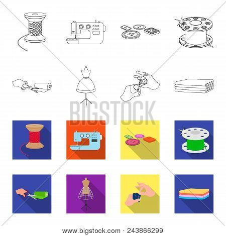 Fabric, Scissors For Cutting Fabrics, Hand Sewing, Dummy For Clothes. Sewing And Equipment Set Colle