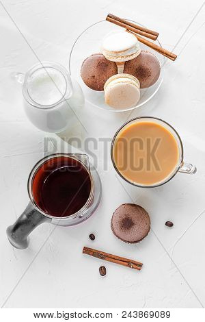 Sweet Coockies And A Cup Of Coffee With Milk.