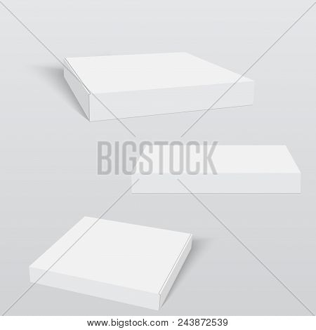 White Pizza Box Packaging Template. Vector Illustration.