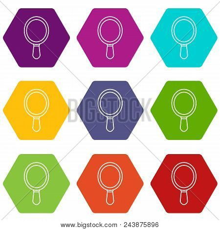Hand Mirror Icons 9 Set Coloful Isolated On White For Web