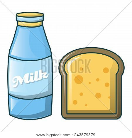 Bottle Of Milk And Bread Icon. Cartoon Of Bottle Of Milk And Bread Vector Icon For Web Design Isolat