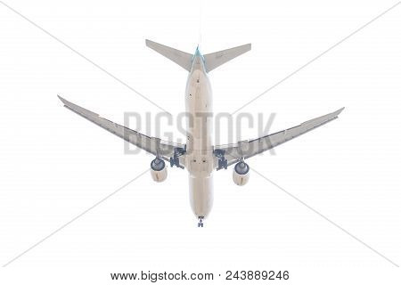 Unspecified White Plane Landing Isolated On White Background.