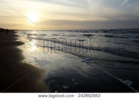 Riga Gulf Coast Near Vecaki, Latvia. Coast At Low Tide