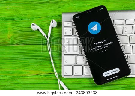 Sankt-petersburg, Russia, June 2, 2018: Telegram X Application Icon On Apple Iphone X Screen Close-u